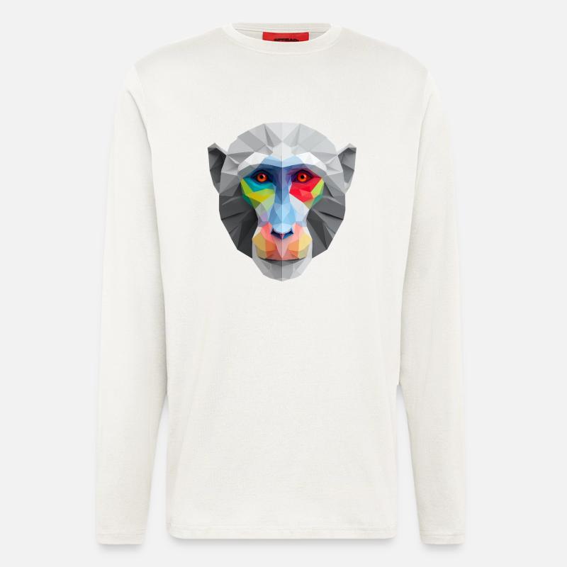 Farbiges Low-Poly Affengesicht Logo Art Design - Langarmshirt - made by SPREAD - OFF WHITE