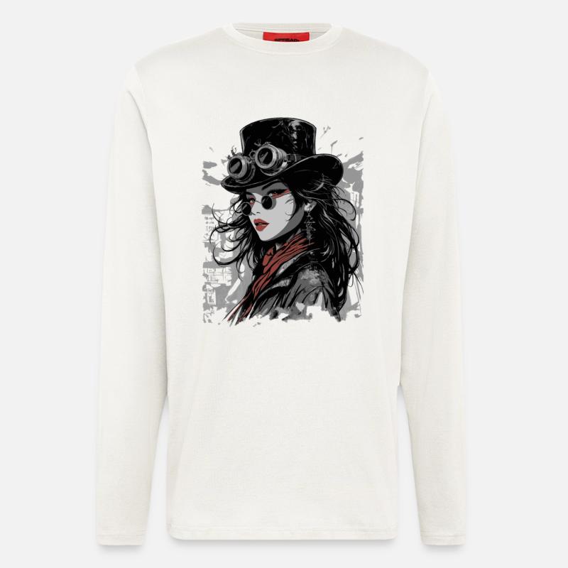 Steampunk Diva with Goggles - Longsleeve - made by SPREAD  - OFF WHITE