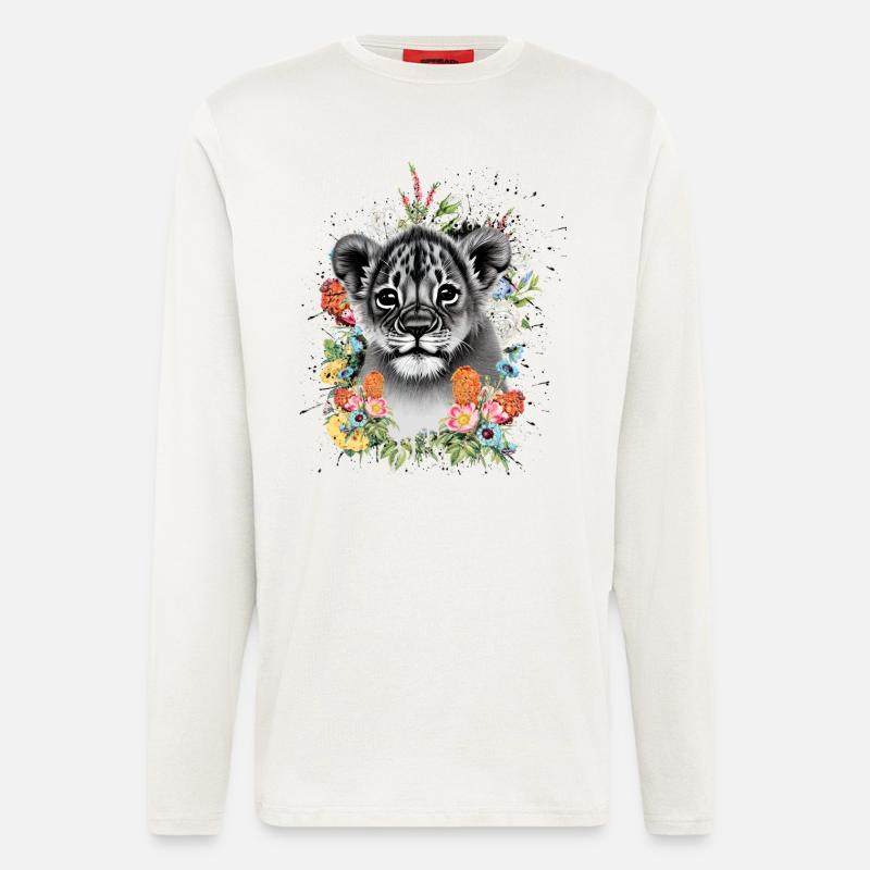 Löwe Blumen - Langarmshirt - made by SPREAD  - OFF WHITE