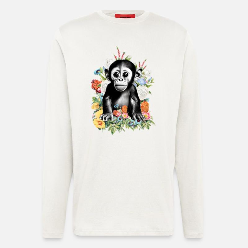 Affe Blumen - Langarmshirt - made by SPREAD - OFF WHITE