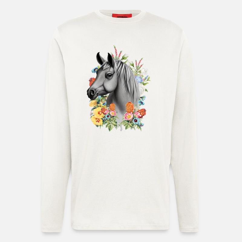Pferd Blumen - Langarmshirt - made by SPREAD - OFF WHITE