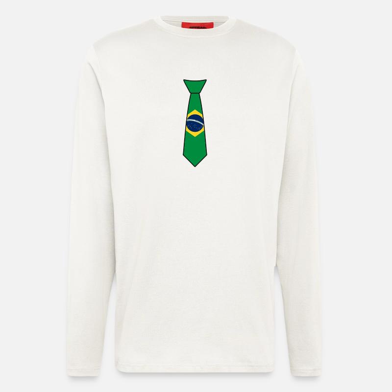 Brasilien-Krawatte – Flaggendesign - Langarmshirt - made by SPREAD  - OFF WHITE