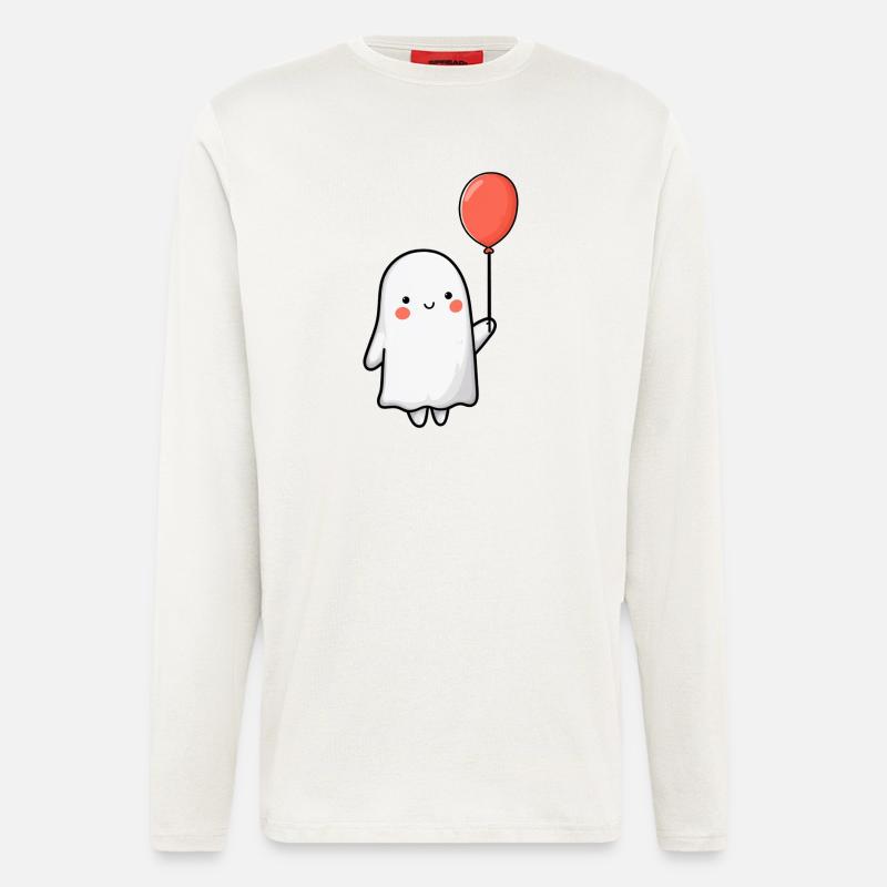 fantôme et ballon - Manches longues bio décontracté fabriqué en UE - OFF WHITE
