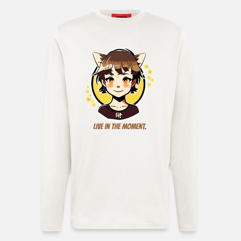 Lebe im Moment, Katzen-mädchen - Langarmshirt - made by SPREAD  - OFF WHITE