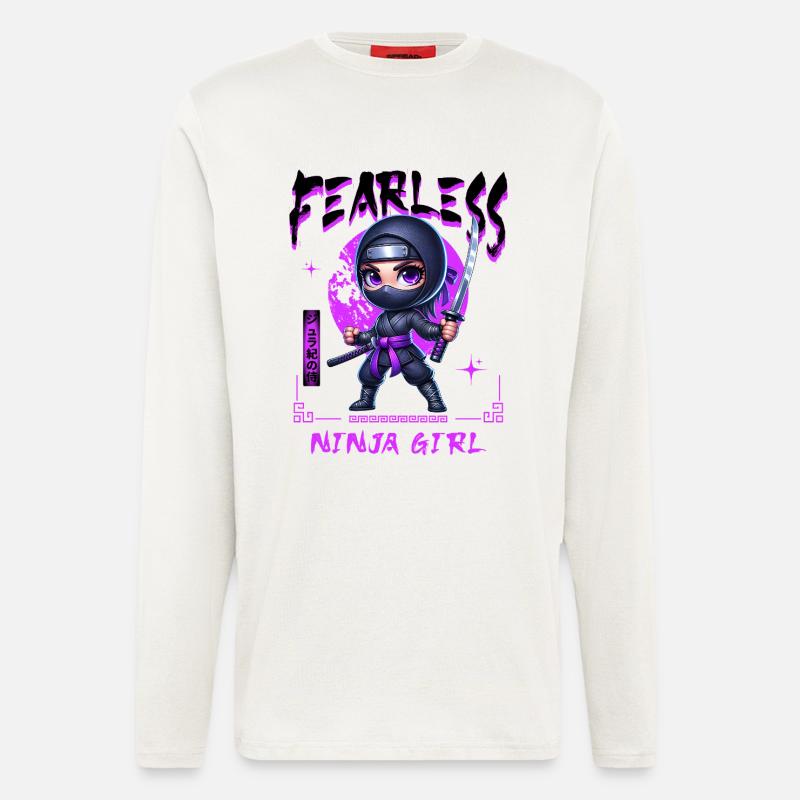 Ninja Mädchen Chibi mit Katana - Langarmshirt - made by SPREAD  - OFF WHITE