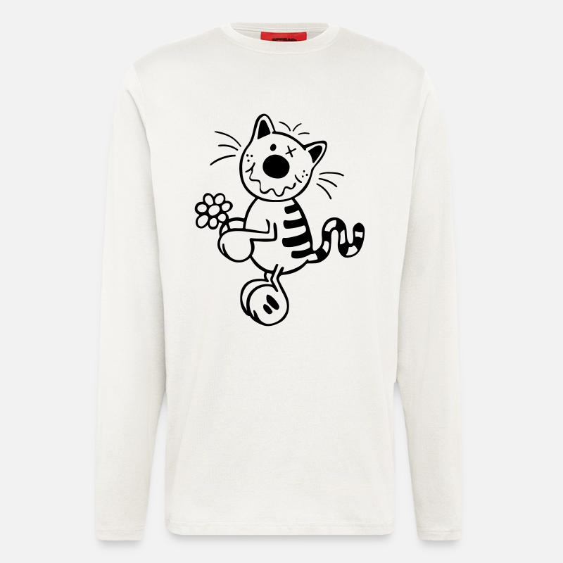 Katze mit Blume - Langarmshirt - made by SPREAD  - OFF WHITE