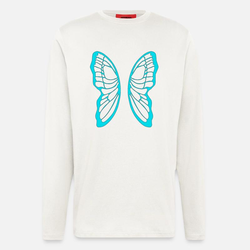 Turquoise butterfly wing pattern on black - Longsleeve - made by SPREAD  - OFF WHITE