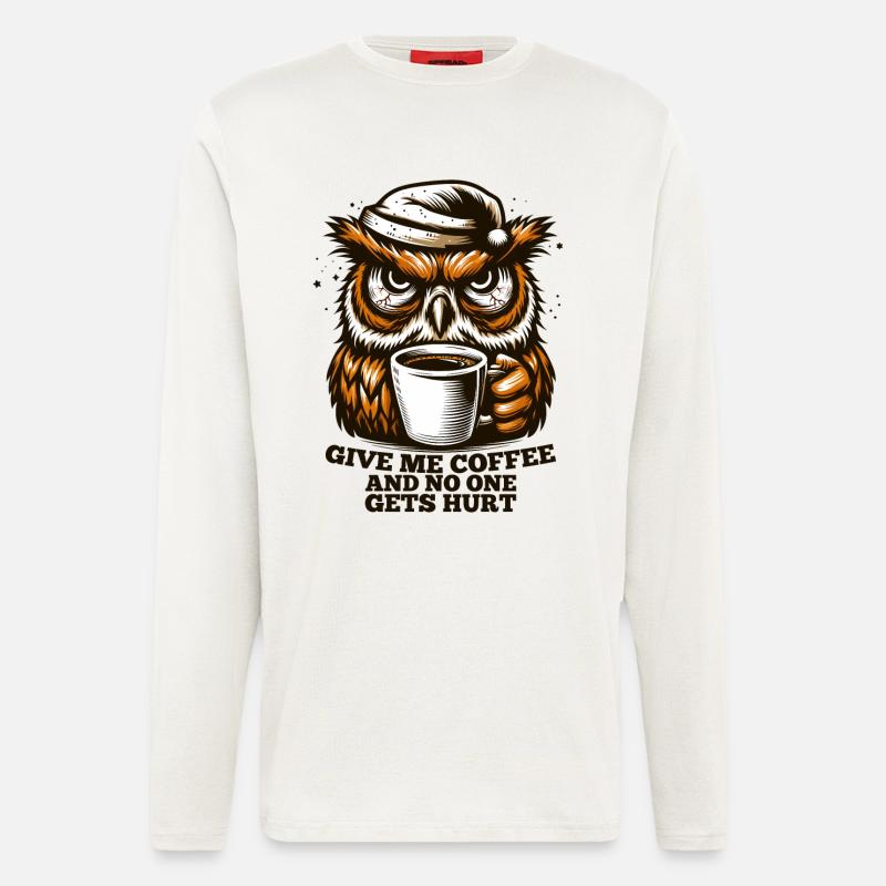 Eule Kaffee müde Geschenk - Langarmshirt - made by SPREAD  - OFF WHITE