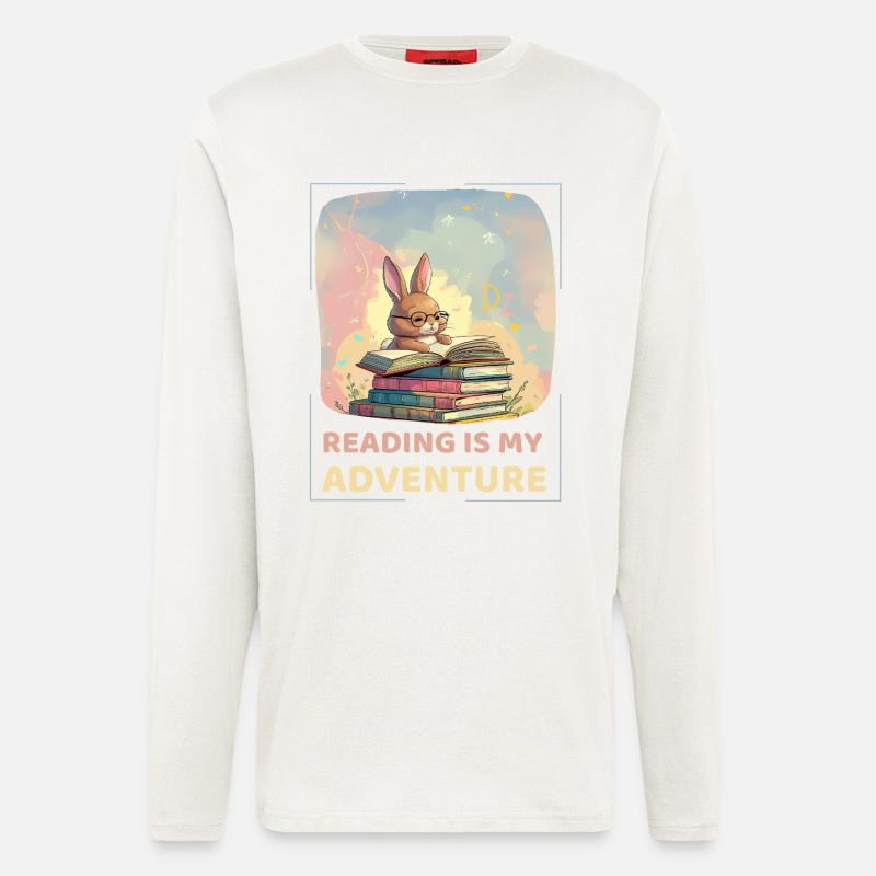 Rabbit reading with adventure style - Longsleeve - made by SPREAD - OFF WHITE