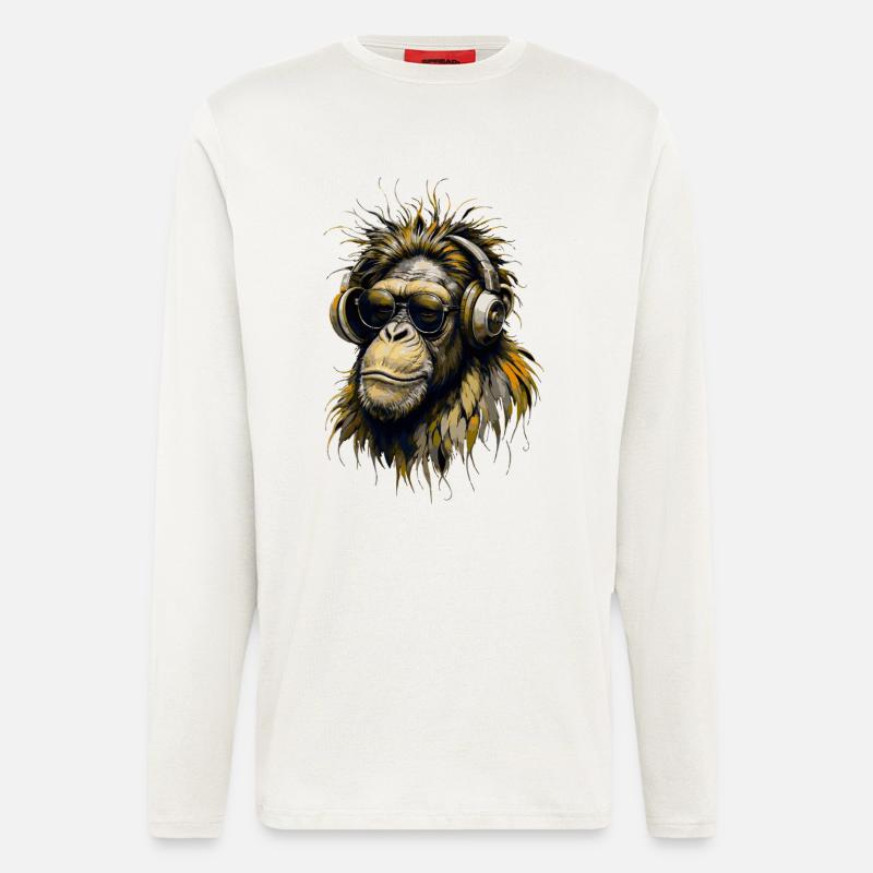 Cooler Affe mit Kopfhörern - Langarmshirt - made by SPREAD  - OFF WHITE