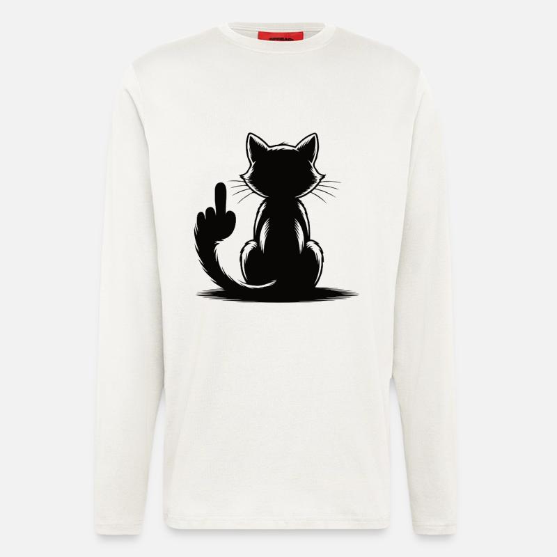 Erkenne die Zeichen Katze Mittelfinger - Langarmshirt - made by SPREAD  - OFF WHITE