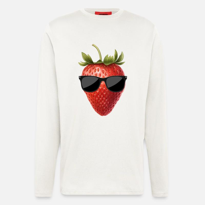 Fraise avec lunettes de soleil - Manches longues bio décontracté fabriqué en UE - OFF WHITE