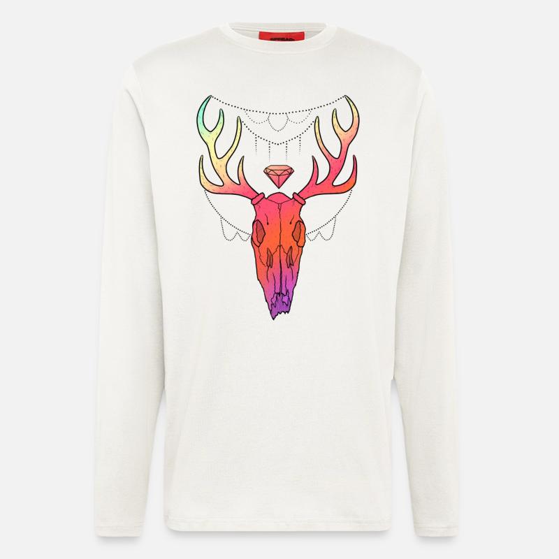 Hirschgeweih Schädel Lineart-Design - Langarmshirt - made by SPREAD  - OFF WHITE