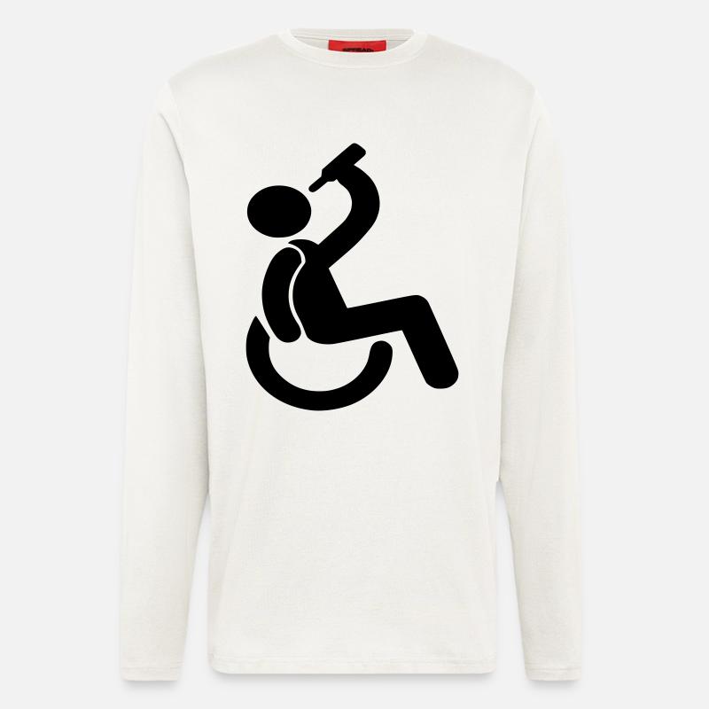 Trinkender Rollstuhlfahrer Humor-Symbol # - Langarmshirt - made by SPREAD  - OFF WHITE