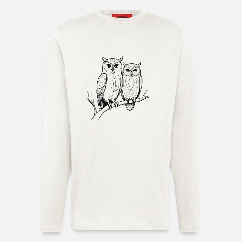 Eule Vogel Pärchen Tiere Natur - Langarmshirt - made by SPREAD  - OFF WHITE