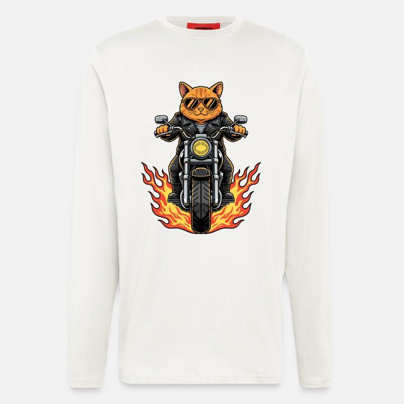 Coole Biker Katze Motorradflammen - Langarmshirt - made by SPREAD - OFF WHITE
