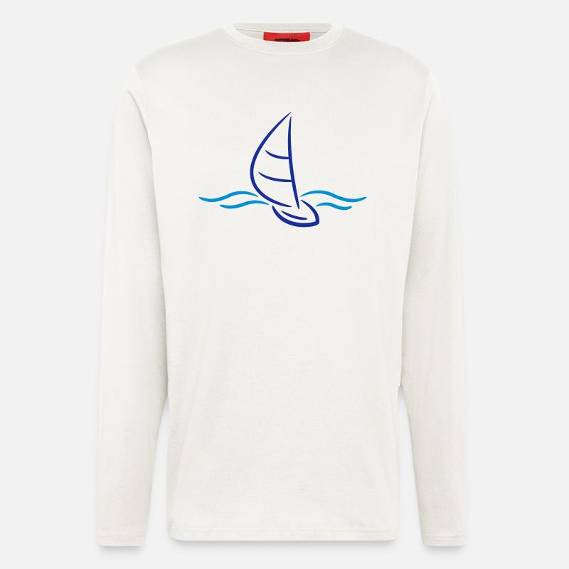 Sailing Boad And Waves Logo - Manches longues bio décontracté fabriqué en UE - OFF WHITE
