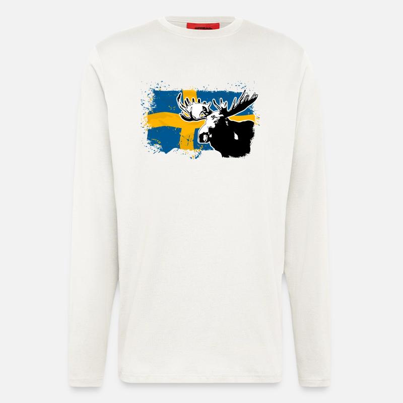 Sweden - Moose & Flag - Langarmshirt - made by SPREAD  - OFF WHITE