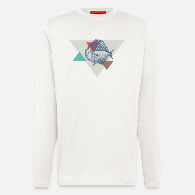 Conception de triangle de poisson - Manches longues bio décontracté fabriqué en UE - OFF WHITE