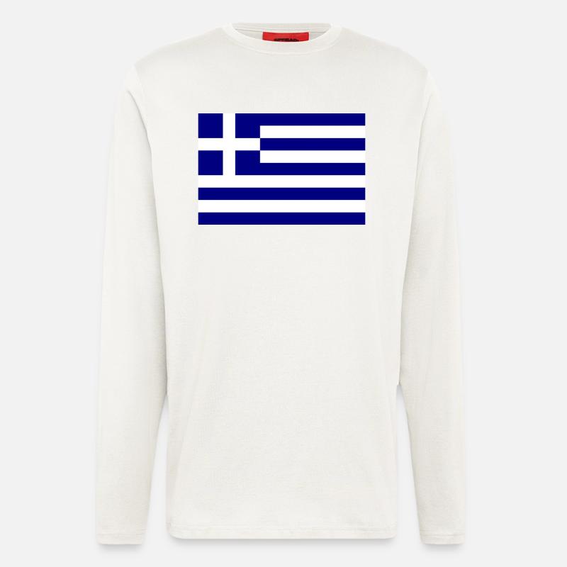Drapeau de la Grèce - Manches longues bio décontracté fabriqué en UE - OFF WHITE