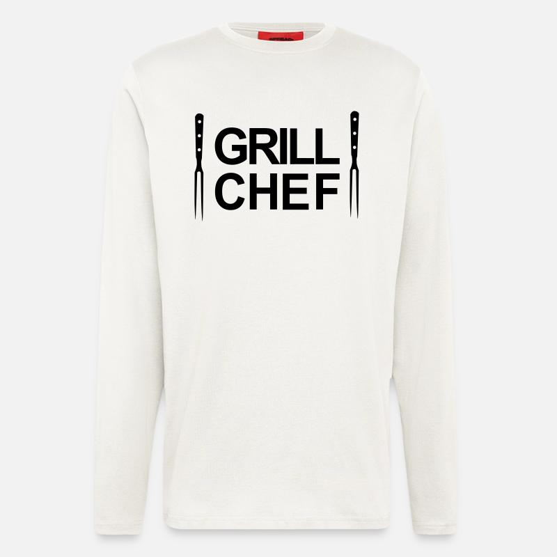 Grill,Grillen,BBQ,Koch,Chef,Fleisch,Sommer,Wurst, - Langarmshirt - made by SPREAD  - OFF WHITE