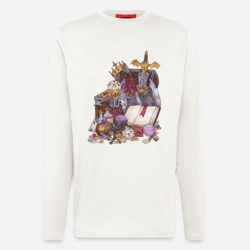 Coffre au trésor dans un donjon avec épée Magic Fantasy - Manches longues bio décontracté fabriqué en UE - OFF WHITE