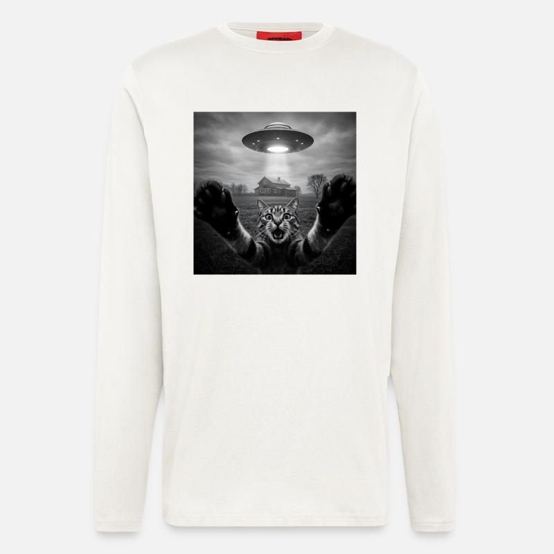 Funny UFO Space Cat Alien Design - Longsleeve - made by SPREAD  - OFF WHITE