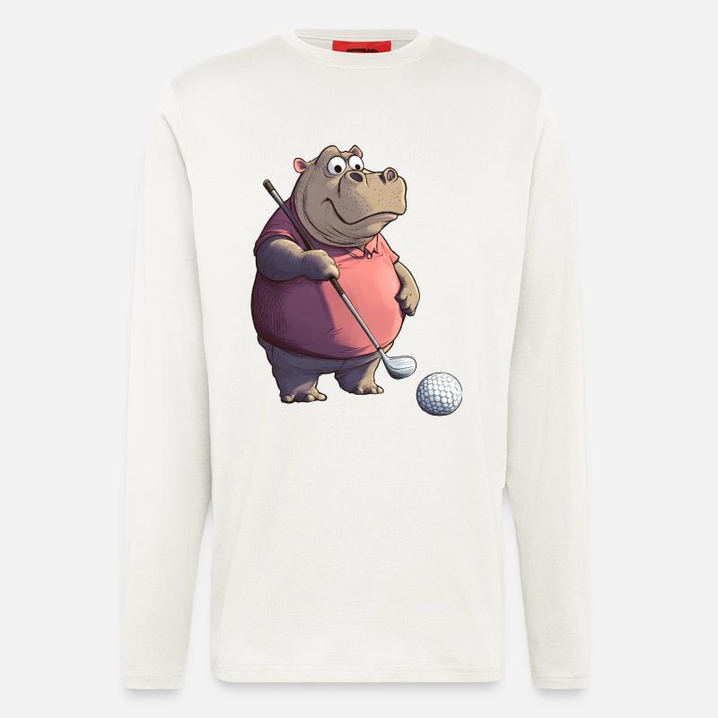 Nilpferde Golf / Golfer Nilpferd - Langarmshirt - made by SPREAD  - OFF WHITE