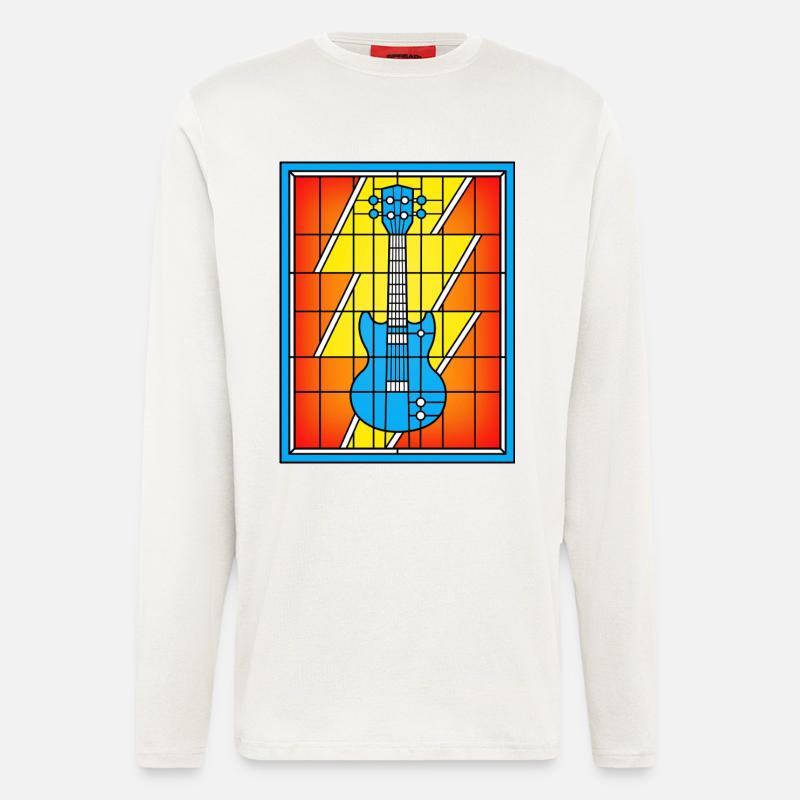 Buntglas-Blaue Gitarre - Langarmshirt - made by SPREAD  - OFF WHITE