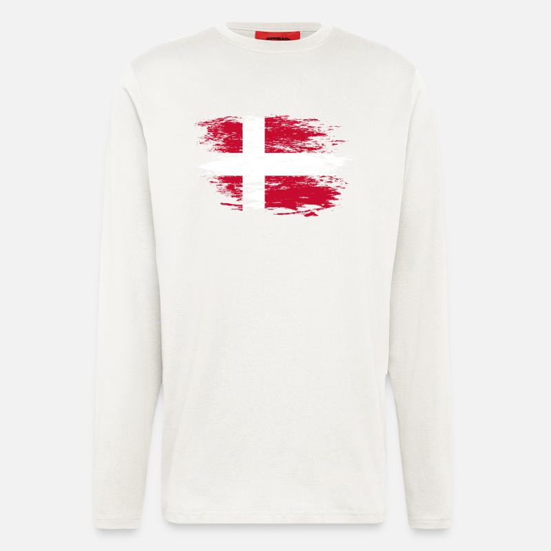 Drapeau du Danemark utilisé - Manches longues bio décontracté fabriqué en UE - OFF WHITE