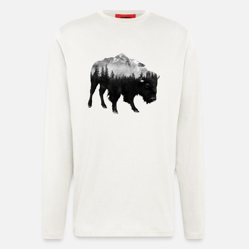Double Exposure Bison - Langarmshirt - made by SPREAD  - OFF WHITE