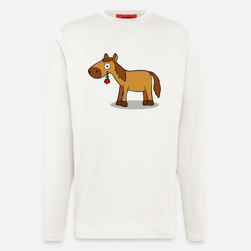 Pferd mit Blume - Comic - Langarmshirt - made by SPREAD  - OFF WHITE