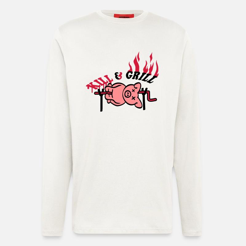 Kill And Grill Pig - Manches longues bio décontracté fabriqué en UE - OFF WHITE