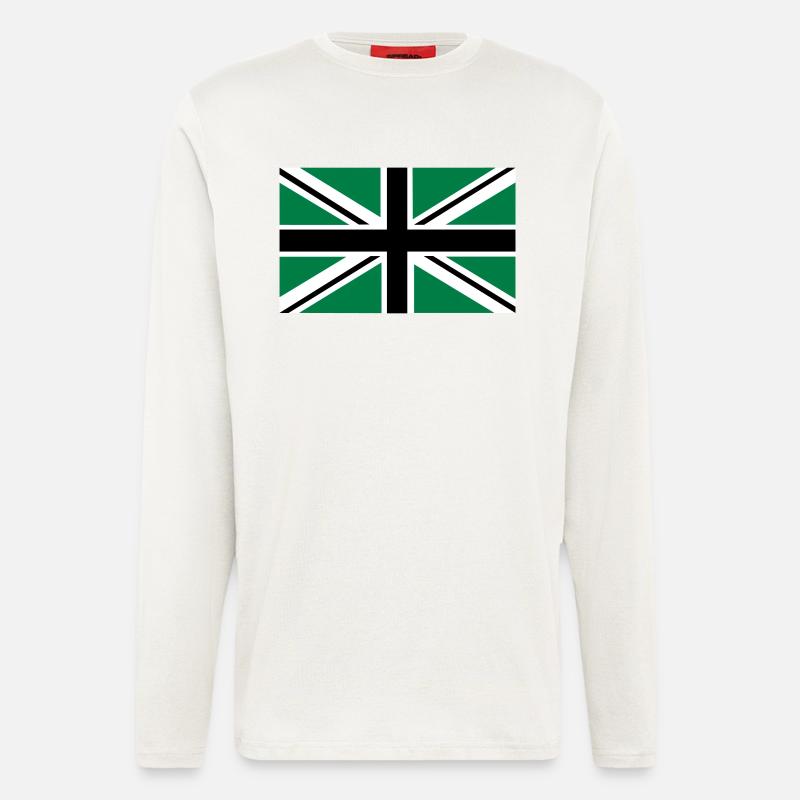 Union Jack | noir-blanc-vert | bannière | drapeau - Manches longues bio décontracté fabriqué en UE - OFF WHITE