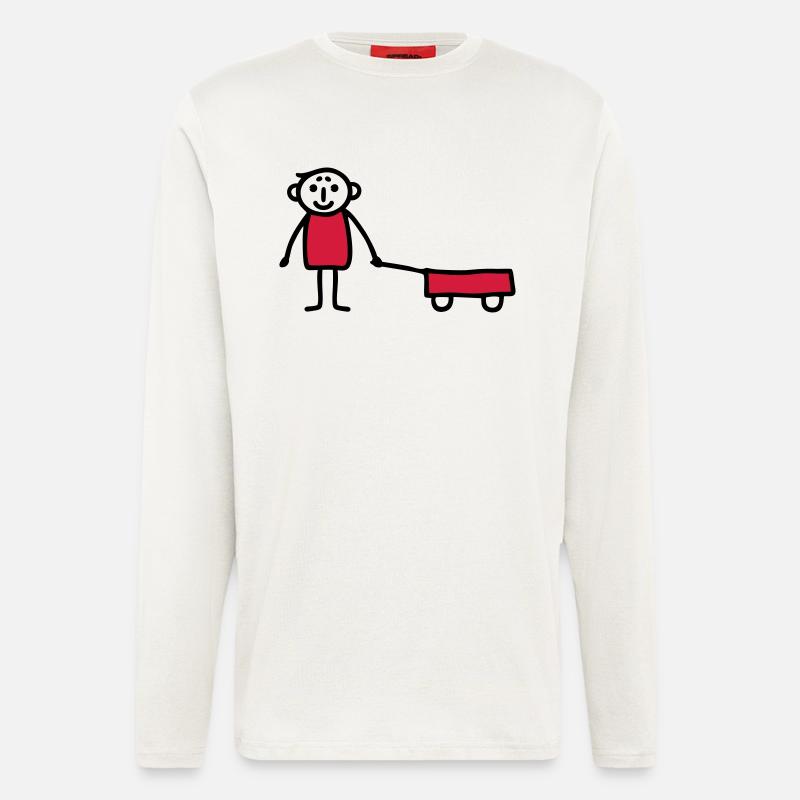 Junge mit Bollerwagen - V2 - Langarmshirt - made by SPREAD - OFF WHITE