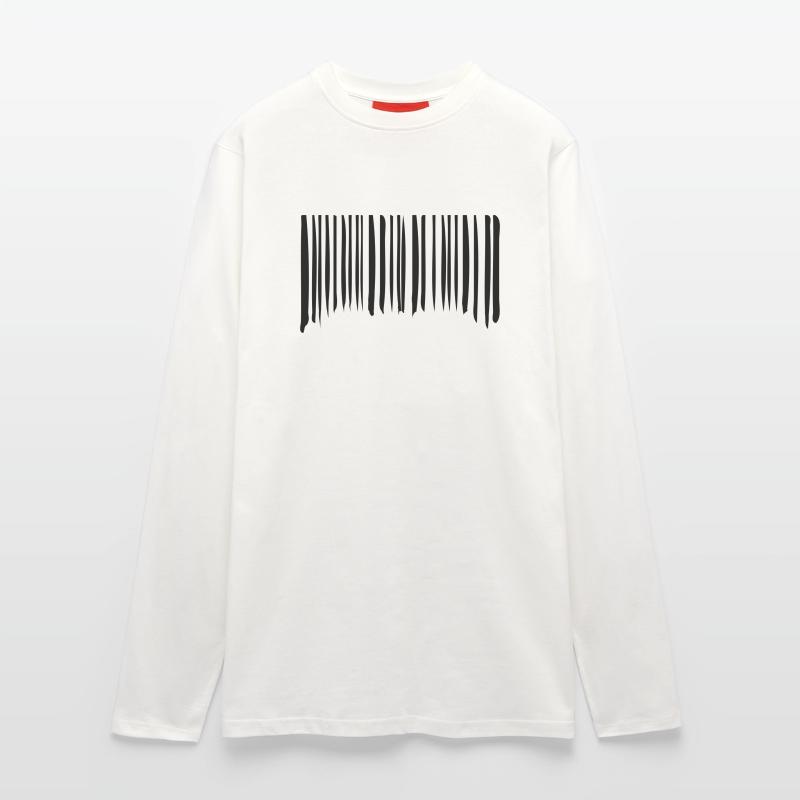 Barcode Strokes Lines Scribbled Barcode Scan Manches longues bio décontracté fabriqué en UE