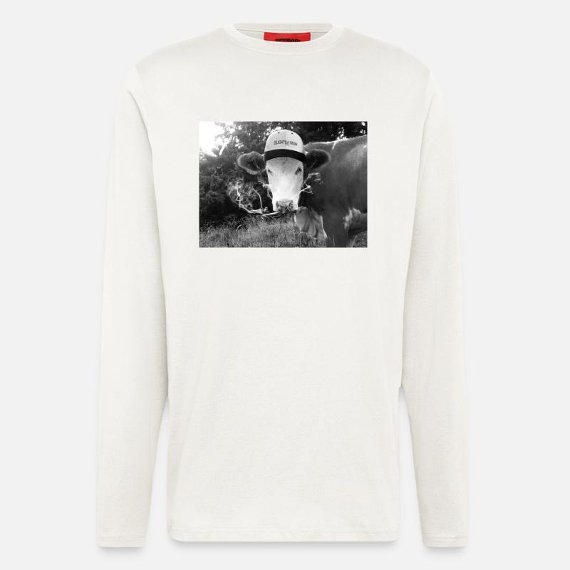 Bekiffte Kuh mit Spliff - Langarmshirt - made by SPREAD  - OFF WHITE