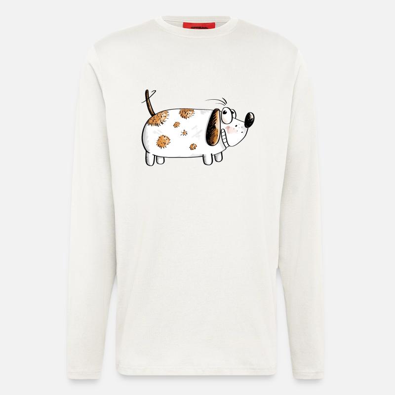 Dicker Lustiger Hund - Hunde Comic - Langarmshirt - made by SPREAD  - OFF WHITE