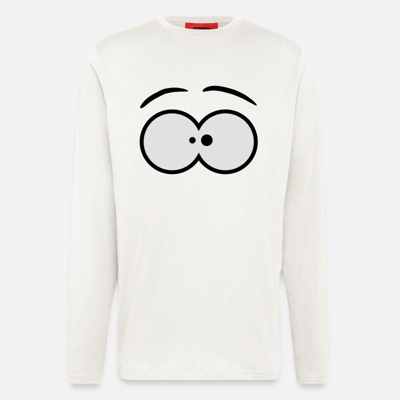 Funny Comic Eyes Design - Manches longues bio décontracté fabriqué en UE - OFF WHITE