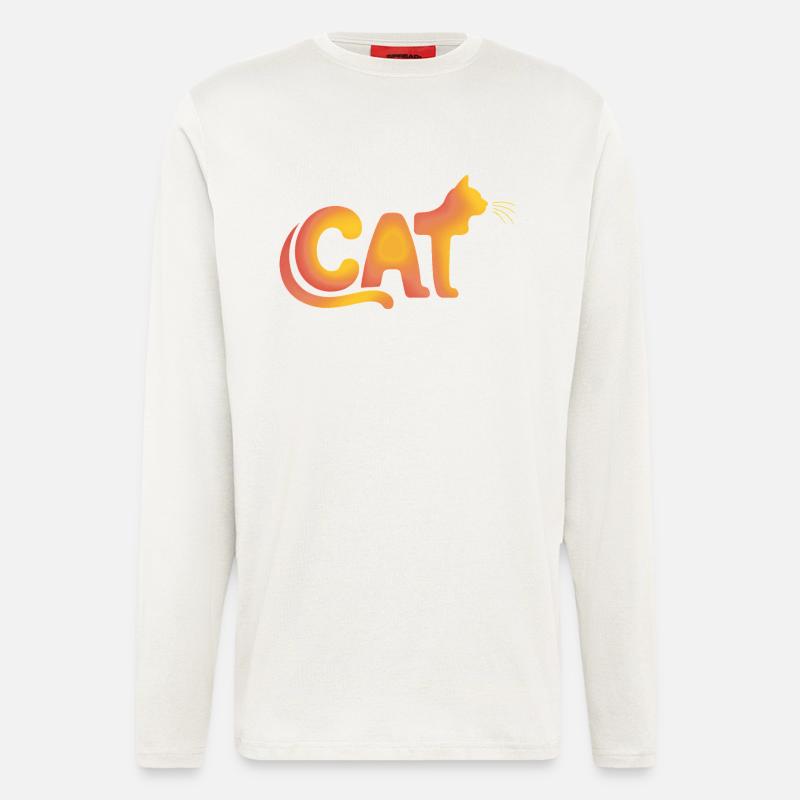 Chat - Logo de chat mignon - Manches longues bio décontracté fabriqué en UE - OFF WHITE