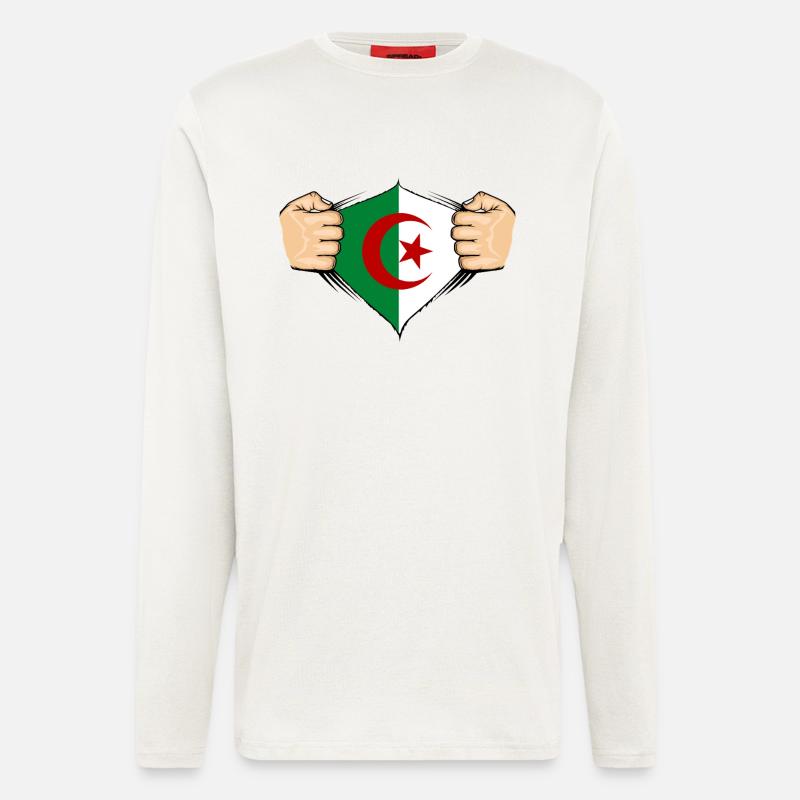 Conception du drapeau de l’Algérie - Manches longues bio décontracté fabriqué en UE - OFF WHITE