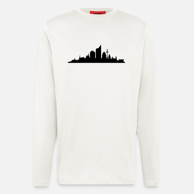 Skyline Leipzig central - Manches longues bio décontracté fabriqué en UE - OFF WHITE