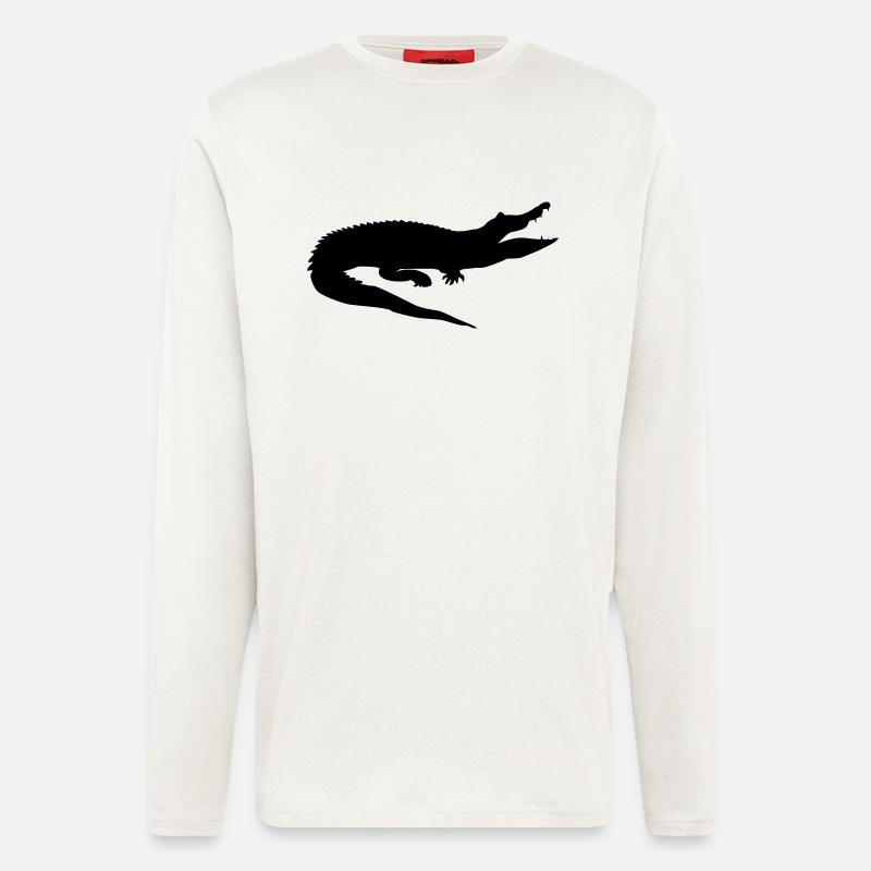 krokodil_schwarz_65 - Manches longues bio décontracté fabriqué en UE - OFF WHITE