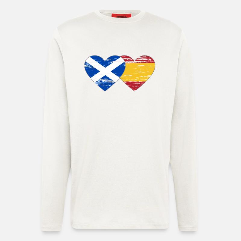 Ecosse Espagne Drapeau Coeur Utilisé - Manches longues bio décontracté fabriqué en UE - OFF WHITE