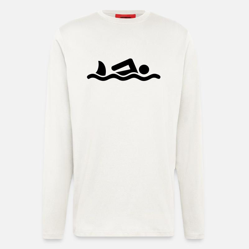 Schwimmer mit Hai - Langarmshirt - made by SPREAD  - OFF WHITE