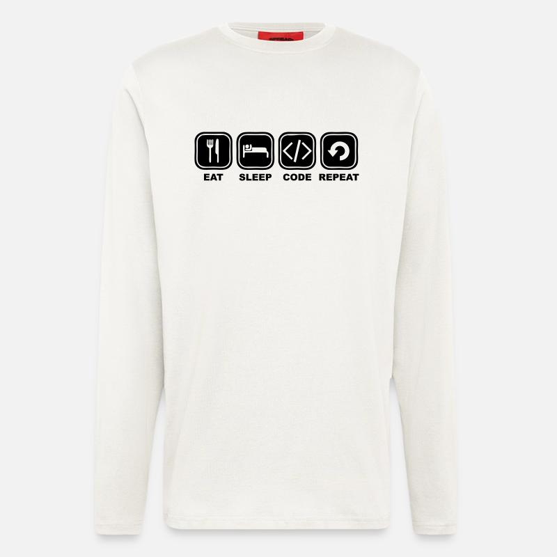 Eat, sleep, Code, Repeat - Manches longues bio décontracté fabriqué en UE - OFF WHITE