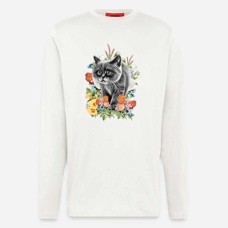 Fleurs de chat - Manches longues bio décontracté fabriqué en UE - OFF WHITE