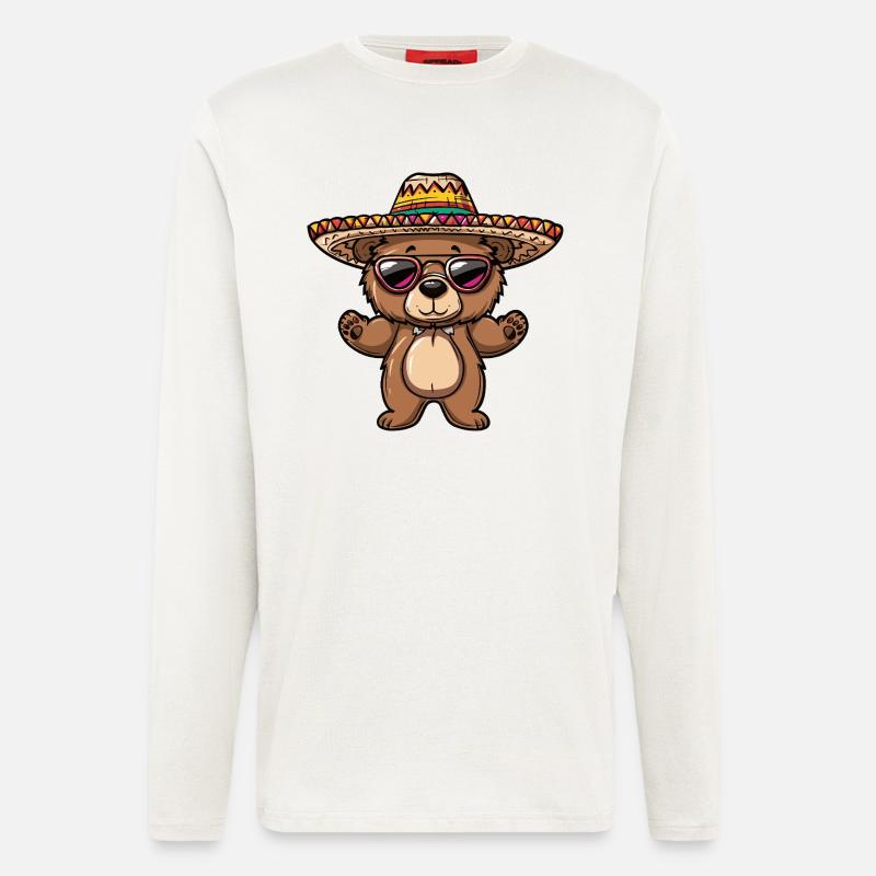 Bear Comic Funny Sombrero - Longsleeve - made by SPREAD  - OFF WHITE