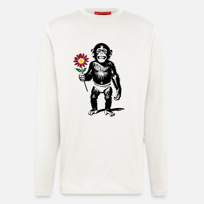 Affe mit Blume Valentinsgeschenk - Langarmshirt - made by SPREAD  - OFF WHITE