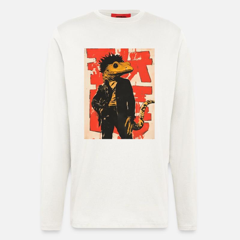 Dino Gecko Punk mit Graffiti - Langarmshirt - made by SPREAD  - OFF WHITE